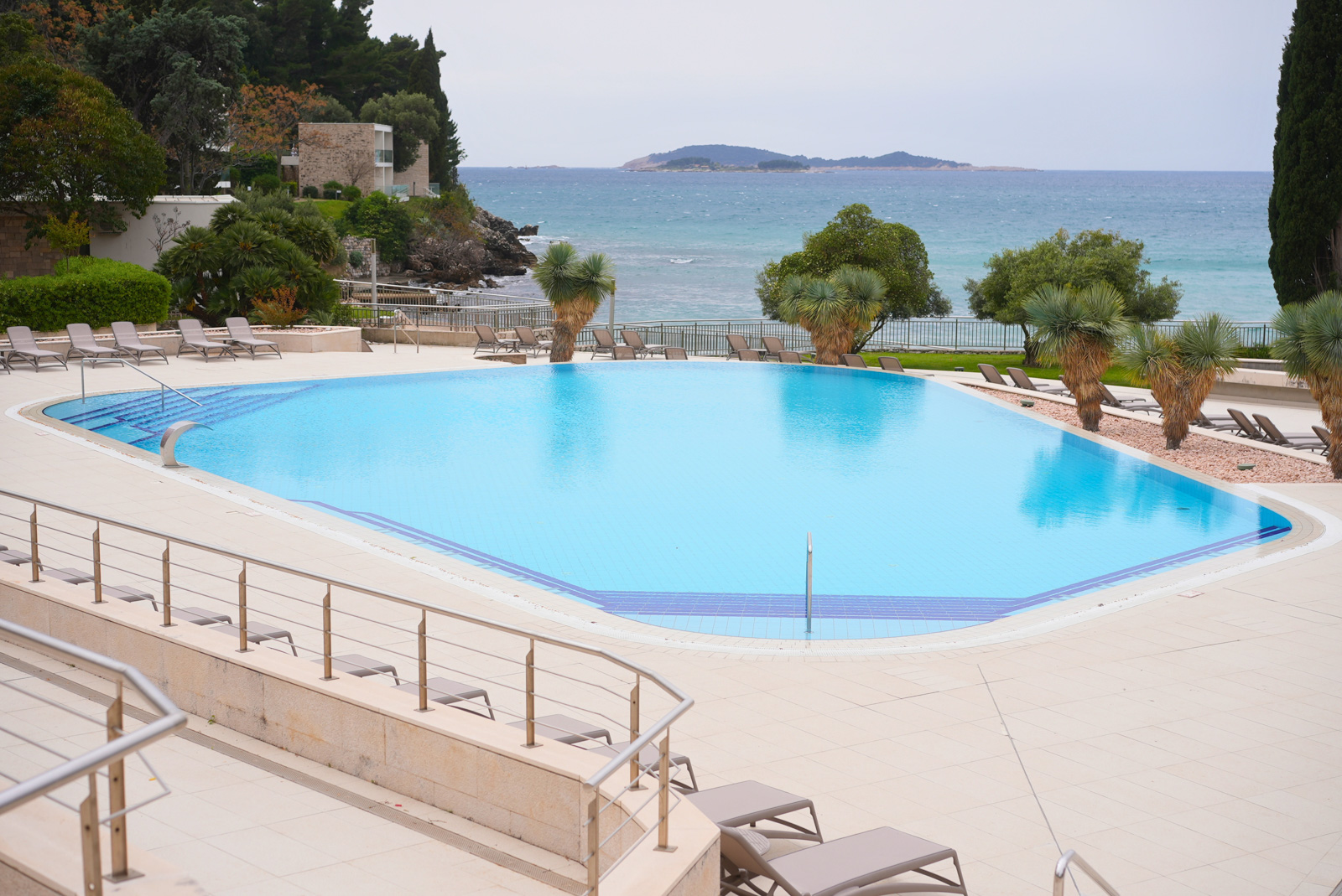 The outdoor pool at neighbouring Hotel Astarea overlooking the Adriatic